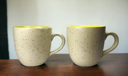 STOREPEDIA Ceramic Mugs Cup Microwave Dishwasher Safe Medium Size Coffee Tea Chai Milk Cups for Home Office Multipurpose Use 200 ml Set of 2 Beige Color with Yellow Inside STOREPEDIA Ceramic Mugs Cup Microwave Dishwasher Safe Medium Size Coffee Tea Chai Milk Cups for Home Office Multipurpose Use 200 ml Set of 2 Beige Color with Yellow Inside