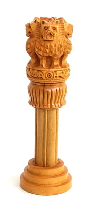 Gayatri Handicraft 8Inches Handcrafted Wooden Ashoka Stambh Lion Capital National Emblem Statue Showpiece.