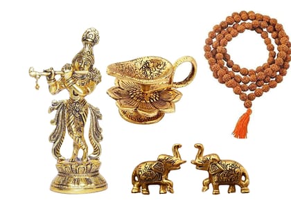 Set of 5 Gold-Plated Lord Krishna Idol Statues: Flute Playing Krishna Decorative Showpieces for Pooja Room & Gifts. Set of 5 Gold-Plated Lord Krishna Idol Statues: Flute Playing Krishna Decorative Showpieces for Pooja Room & Gifts.