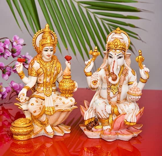 Patwari Arts Marble 8 Inches Laxmi & Ganesh Murti for Home Temple and Puja, Multicolor Idol Pack of 2 for Gifting.
