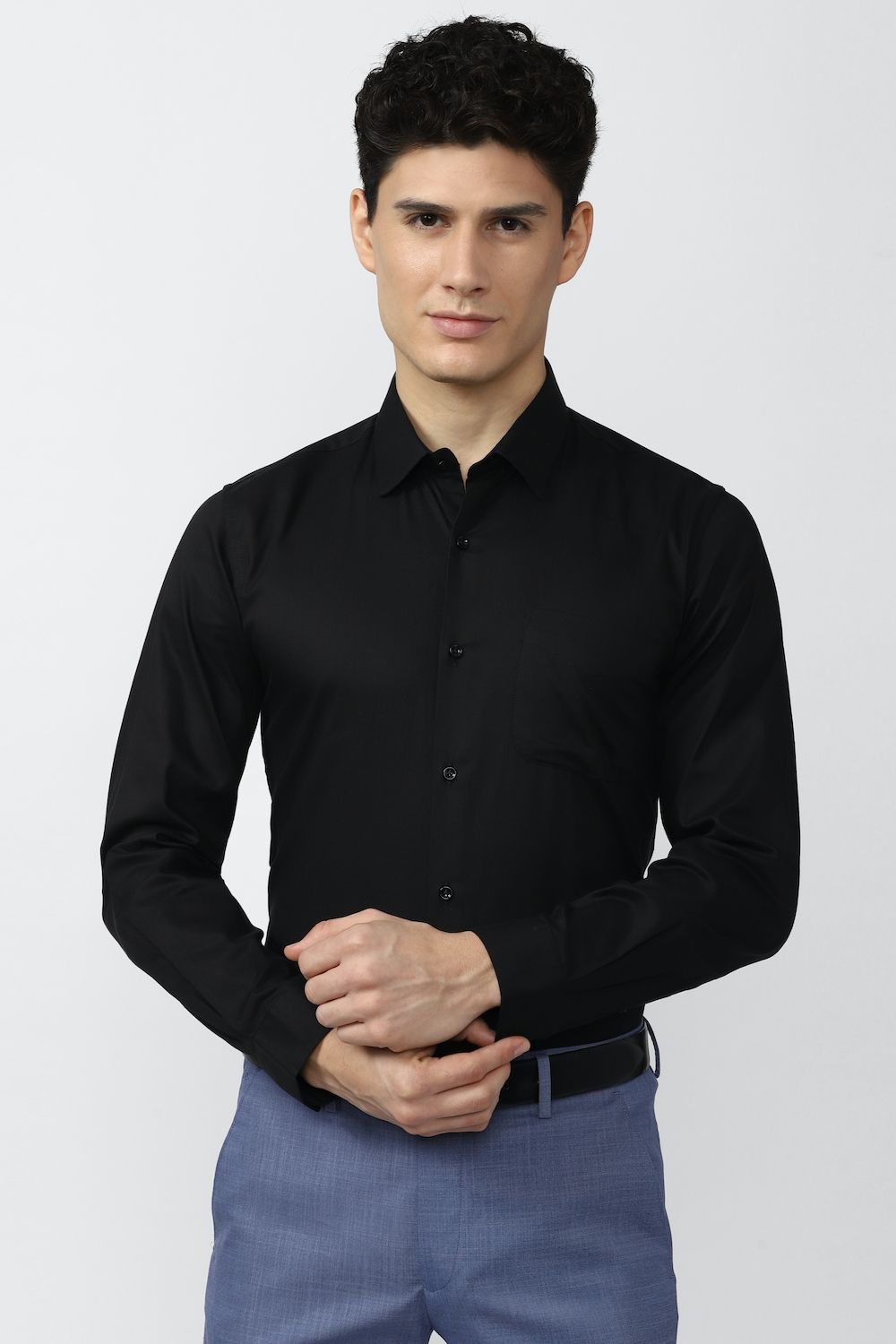 Men Black Slim Fit Formal Full Sleeves Formal Shirt