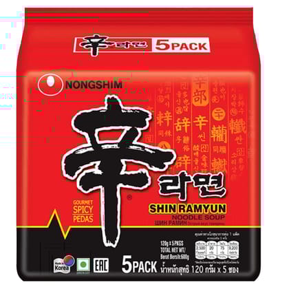 Nongshim Shin Ramyun Noodle Soup (5 in 1) 600 gm Pouch Pack