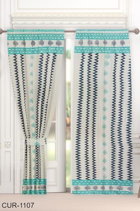 Blue Chevron Design Hand Block Printed Curtains(Set of 2) Blue Chevron Design Hand Block Printed Curtains(Set of 2)