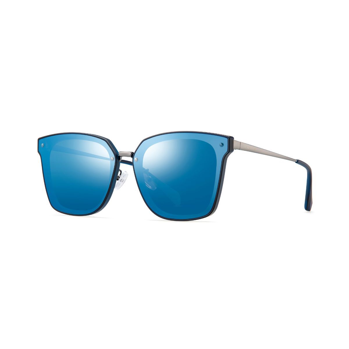 PARIM UV Protected Unisex Flat Lens Sunglasses, Frame: Silver, Lenses: Non-Polarised Blue Mirrored