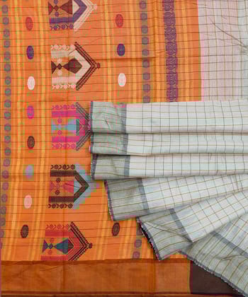 Beige Yellow Sambalpuri Handwoven Dolabedi Tussar Silk Saree SFTSAR1516