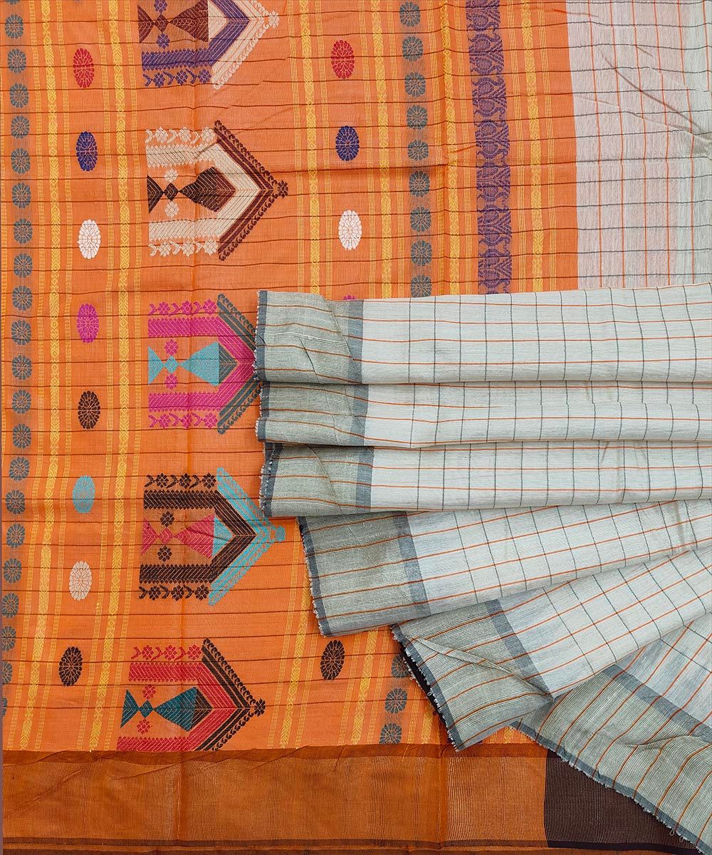 Beige Yellow Sambalpuri Handwoven Dolabedi Tussar Silk Saree SFTSAR1516