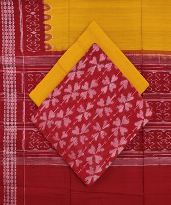 Red Yellow Sambalpuri Handwoven Single Ikat Suit Set SFCSUT1544