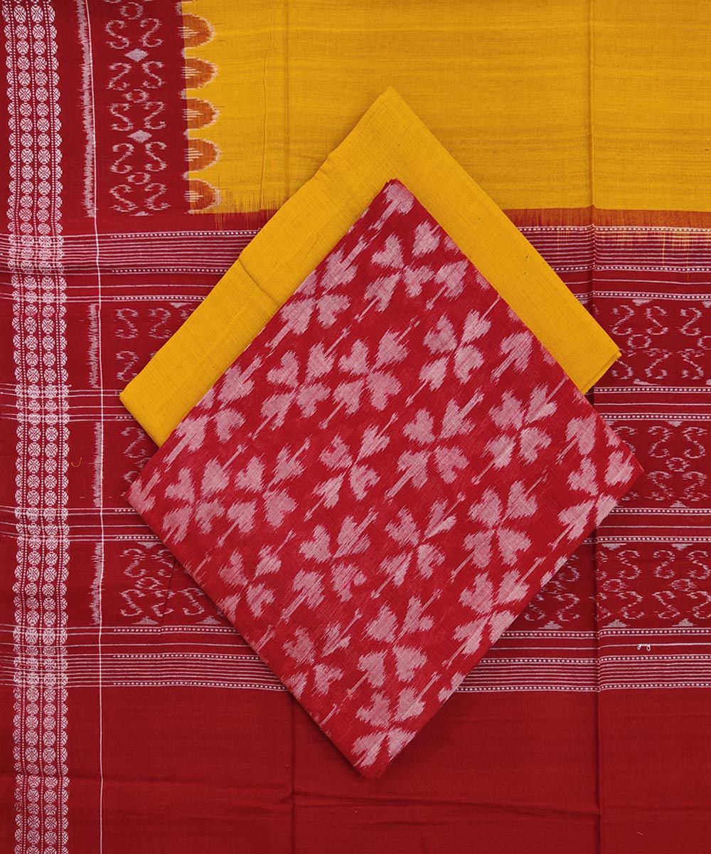 Red Yellow Sambalpuri Handwoven Single Ikat Suit Set SFCSUT1544