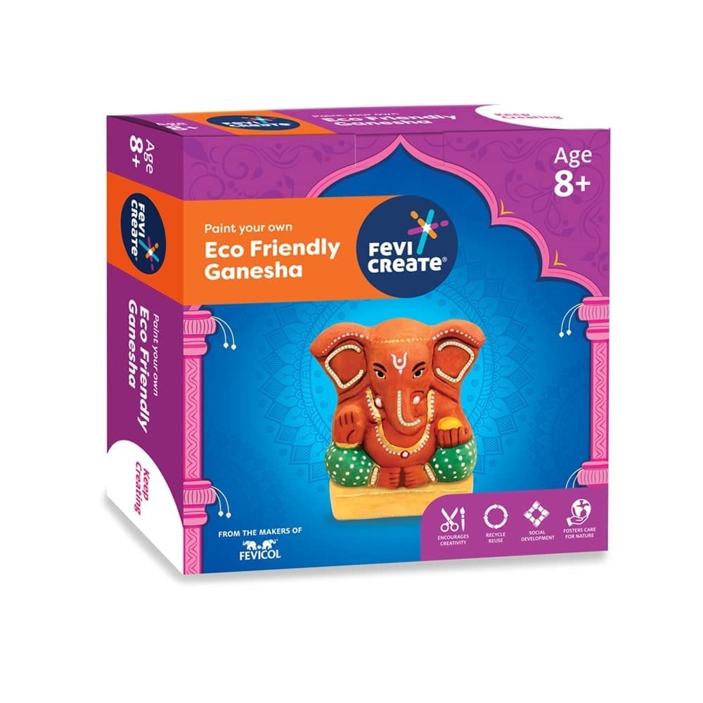 Pidilite Fevicreate EcoFriendly DIY Art & Craft Ganesha Kit, Contains Murti Made up of WaterSoluble Natural Clay, Fevicol MR, Rangeela Tempera Colours Best Gift for Kids Boys & Girls 8 Years+