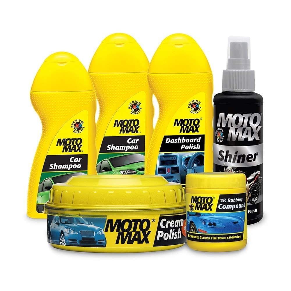 PIDILITE Motomax Car Grooming Kit 2 Cream Polish 230 g, Car Shampoo (2U x 100 ml), 2k Rubbing Compound 100 g, Dashboard Polish 100 ml, Shiner Polish 100 ml