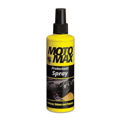 Motomax Protectant Spray (200 ml) Repels dust, pollutants Protect, Restore faded vinyl, plastic, leather, dashboard, rubber, tyres of Cars, Bikes, Motorcycles & Scooty Provides long lasting shine Motomax Protectant Spray (200 ml) Repels dust, pollutants Protect, Restore faded vinyl, plastic, leather, dashboard, rubber, tyres of Cars, Bikes, Motorcycles & Scooty Provides long lasting shine