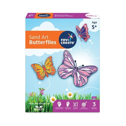 Pidilite Fevicreate DIY Sand Art Butterflies Art & Craft kit Includes Butterfly templates, MultiColoured Sand, Fevicol MR, Magnet Strip, Spatula & More Best Gift for Boys & Girls Age 5 Years+ Pidilite Fevicreate DIY Sand Art Butterflies Art & Craft kit Includes Butterfly templates, MultiColoured Sand, Fevicol MR, Magnet Strip, Spatula & More Best Gift for Boys & Girls Age 5 Years+
