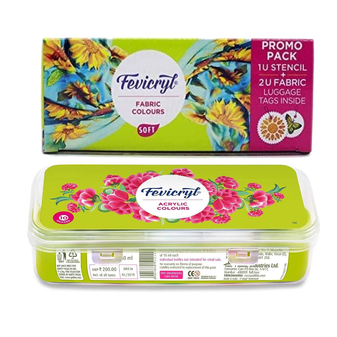 PIDILITE Fevicryl Sunflower Kit, Set of 2 Acrylic Colour and Fabric Colour (10x15ml) each