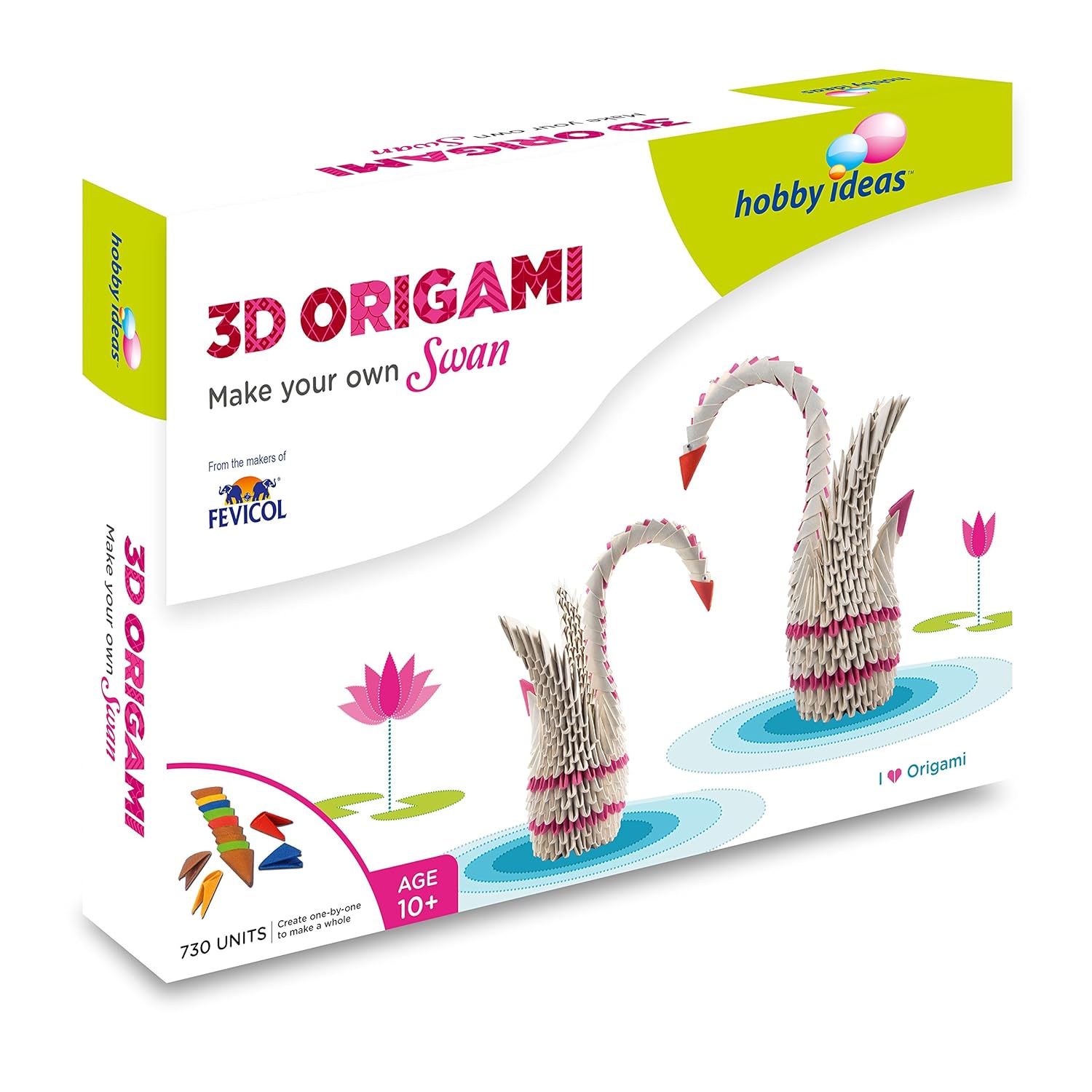 pidilite fevicreate 3d origami craft kit for kids, make your own 3d origami swan, fun & learning activity games for kids of 10 years & above Multi colour