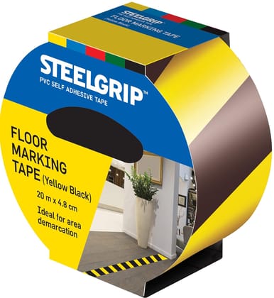 Pidilite Steelgrip Floor Marking Tape (48mm X 20 meters) High visibility, Waterproof and Durable Easy to Tear Adhesive Tape (Yellow Black) Pidilite Steelgrip Floor Marking Tape (48mm X 20 meters) High visibility, Waterproof and Durable Easy to Tear Adhesive Tape (Yellow Black)