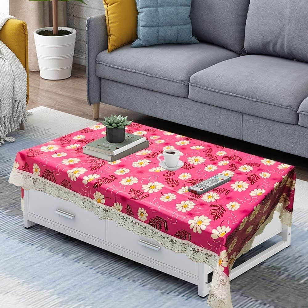 CRAFT CITY Pink Color Flower Print Center/Dining Table Cover for 2/4/6 Seater Table Cloth/Water and dust with Oil-Proof PVC Rectangular Shape