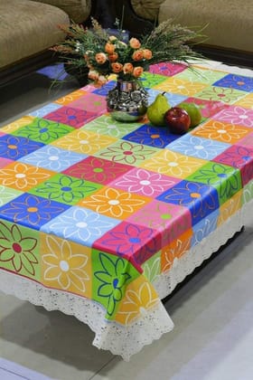 CRAFT CITY Multi Color Flower Print Dining Table Cover for 2/4/6 Seater Table Cloth/Water and dust with Oil-Proof PVC Rectangular Shape CRAFT CITY Multi Color Flower Print Dining Table Cover for 2/4/6 Seater Table Cloth/Water and dust with Oil-Proof PVC Rectangular Shape