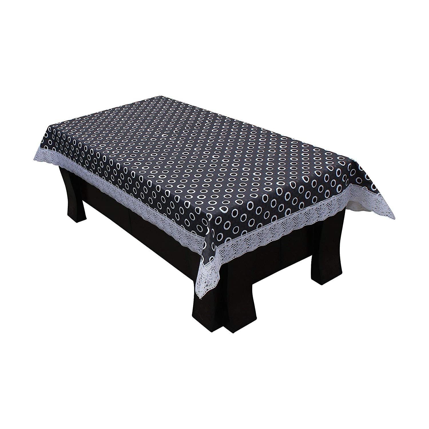 CRAFT CITY Black Color Polka Dots Printed Center/Dining Table Cover for 2/4/6 Seater Table Cloth/Water and dust with Oil-Proof PVC Rectangular Shape