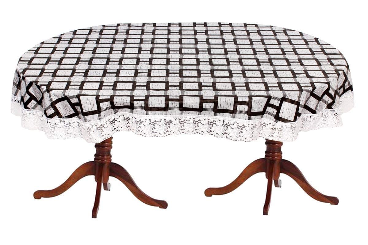 CRAFT CITY Grey Color Check Print Dining Table Cover for 4 to 6 Seater Table Cloth/Water and dust with Oil-Proof PVC Oval Shape
