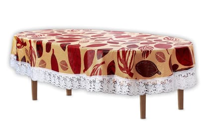 CRAFT CITY Brown Color Big Leaf Print Dining Table Cover for 4 to 6 Seater Table Cloth/Water and dust with Oil-Proof PVC Oval Shape CRAFT CITY Brown Color Big Leaf Print Dining Table Cover for 4 to 6 Seater Table Cloth/Water and dust with Oil-Proof PVC Oval Shape