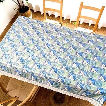 CRAFT CITY Turquoise Color Flower Print Center/Dining Table Cover for 2/4/6 Seater Table Cloth/Water and dust with Oil-Proof PVC Rectangular Shape CRAFT CITY Turquoise Color Flower Print Center/Dining Table Cover for 2/4/6 Seater Table Cloth/Water and dust with Oil-Proof PVC Rectangular Shape