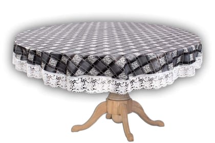 CRAFT CITY Grey Color Check Design Center/Dining Table Cover for 2/4 Seater Table Cloth/Water and dust with Oil-Proof PVC Round Shape CRAFT CITY Grey Color Check Design Center/Dining Table Cover for 2/4 Seater Table Cloth/Water and dust with Oil-Proof PVC Round Shape