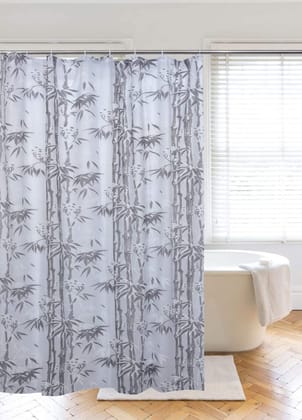 CRAFT CITY PVC Printed Bamboo Bathroom Shower Curtain with Hooks (Grey) CRAFT CITY PVC Printed Bamboo Bathroom Shower Curtain with Hooks (Grey)
