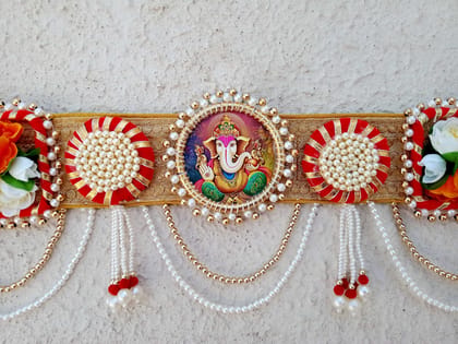 ABC Designer Handmade Artificial Flower Garland Toran for Main Entrance Door and Temple with red and Multi Color and Ganesh ji MDF for Diwali Decor