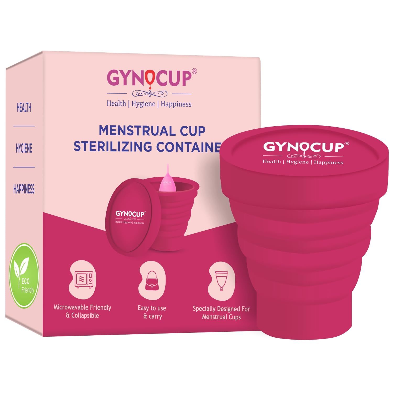 GynoCup Collapsible Silicone Cup Menstrual Cup Sterilizer Foldable Sterilizing Container Cup-Pack of 1 Unit | Microwave Friendly | Kills 99% of Germs | (Red)