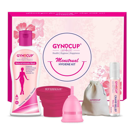 GynoCup Menstrual Cup for Women | Large Size | With Menstrual Cup Sterilizer, Female Intimate Wash & Period Pain Relief Roll-on | No Leakage Protection Up to 10-12 Hours, FDA Approved (Large) (Pink)