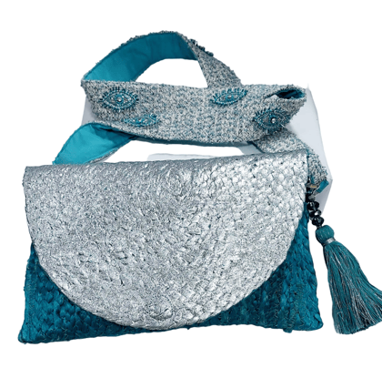 Coloured Foil Jute Sling Bag with Jaquard Handle and Beautiful Handmade Tassel