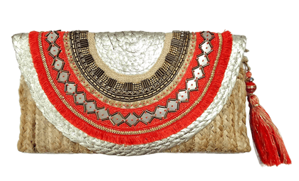 Jute Sling bag with Embellishments and Beautiful Handmade Tassel