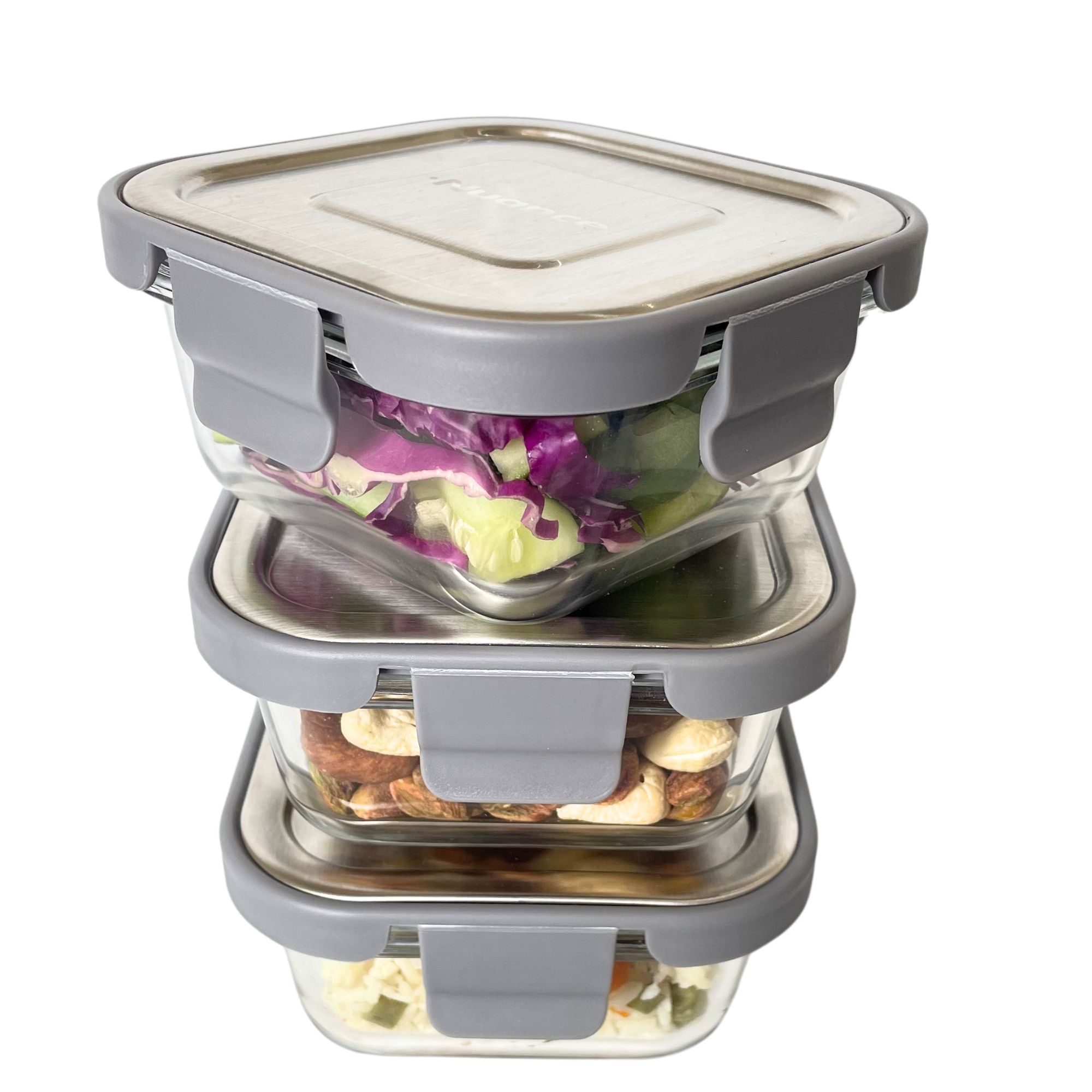 Nuance Borosilicate Glass Container With 304 Grade Stainless Steel Lid 320 ml Set of 3
