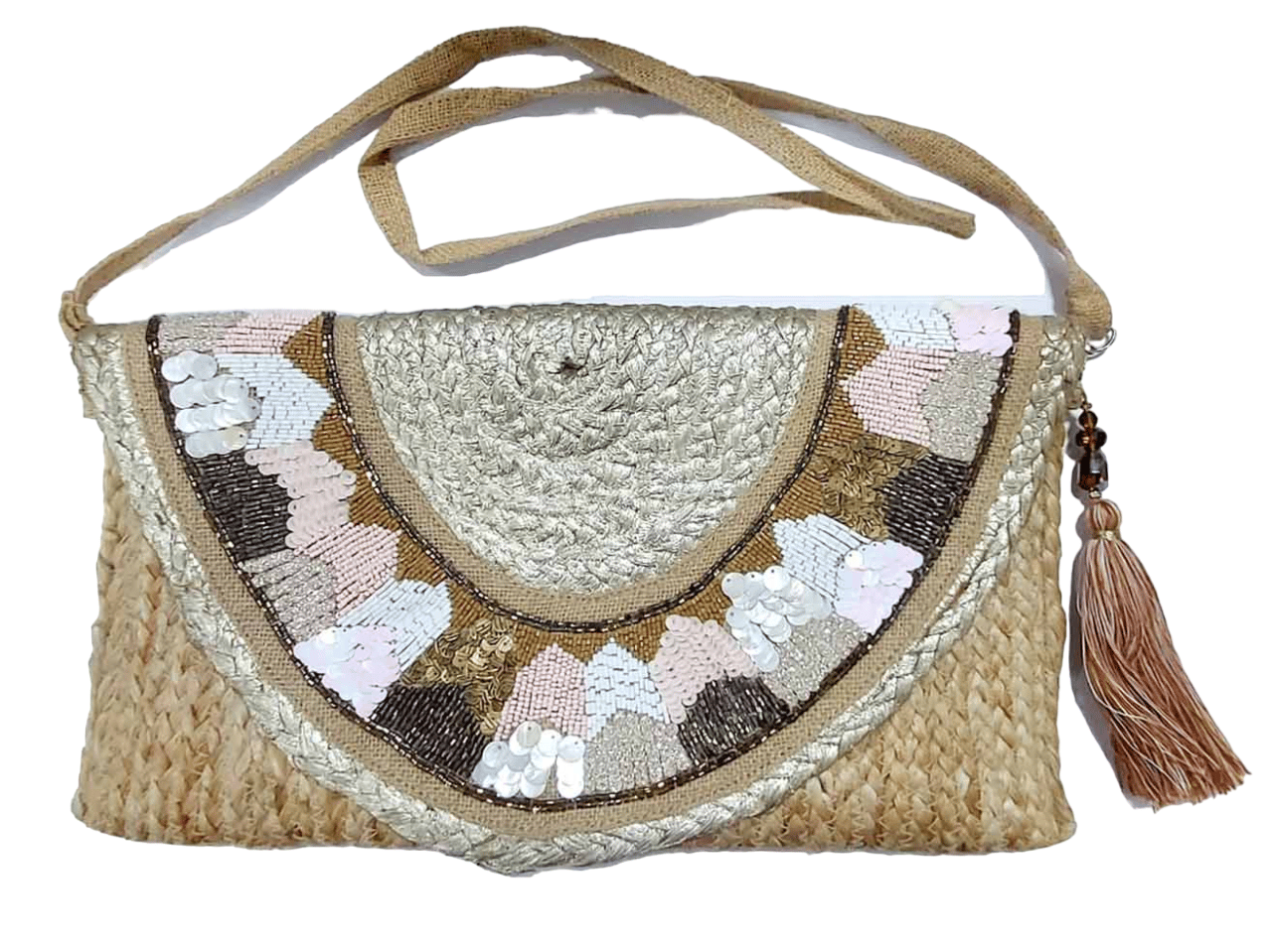 Jute Purse with Embellishments and Beautiful Handmade Tassel