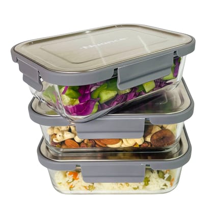 Nuance Glass Container With 304 Grade Stainless Steel Lid 1000 ml Set of 3