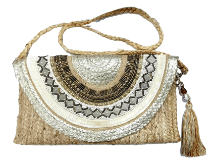 Jute Purse with Embellishments and Beautiful Handmade Tassel