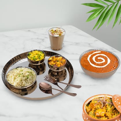 iRin By Dr.WaterR Stainless Steel Diamond Rose Gold PVD Dinner Set | Ideal for Home |Restaurant | Gifting | Wedding | Parivar Set | 1 Plate/Thali, 2 Bowl, 1 Plate, 1 Glass, 1 Spoon, 1 Fork|Pack of 8 iRin By Dr.WaterR Stainless Steel Diamond Rose Gold PVD Dinner Set | Ideal for Home |Restaurant | Gifting | Wedding | Parivar Set | 1 Plate/Thali, 2 Bowl, 1 Plate, 1 Glass, 1 Spoon, 1 Fork|Pack of 8