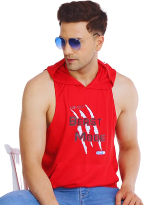 BLUEFICUS Men Solid Hooded Neck Pure Cotton SANDO (Red) BLUEFICUS Men Solid Hooded Neck Pure Cotton SANDO (Red)