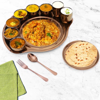 iRin By Dr.WaterR Stainless Steel Maharaja Thali Rose Gold PVD Dinner Set | Ideal for Home | Restaurant | Gifting | Wedding | 1 Plate/Thali, 6 Bowl, 1 Plate, 2 Glass, 1 Spoon, 1 Fork |Pack of 12 iRin By Dr.WaterR Stainless Steel Maharaja Thali Rose Gold PVD Dinner Set | Ideal for Home | Restaurant | Gifting | Wedding | 1 Plate/Thali, 6 Bowl, 1 Plate, 2 Glass, 1 Spoon, 1 Fork |Pack of 12