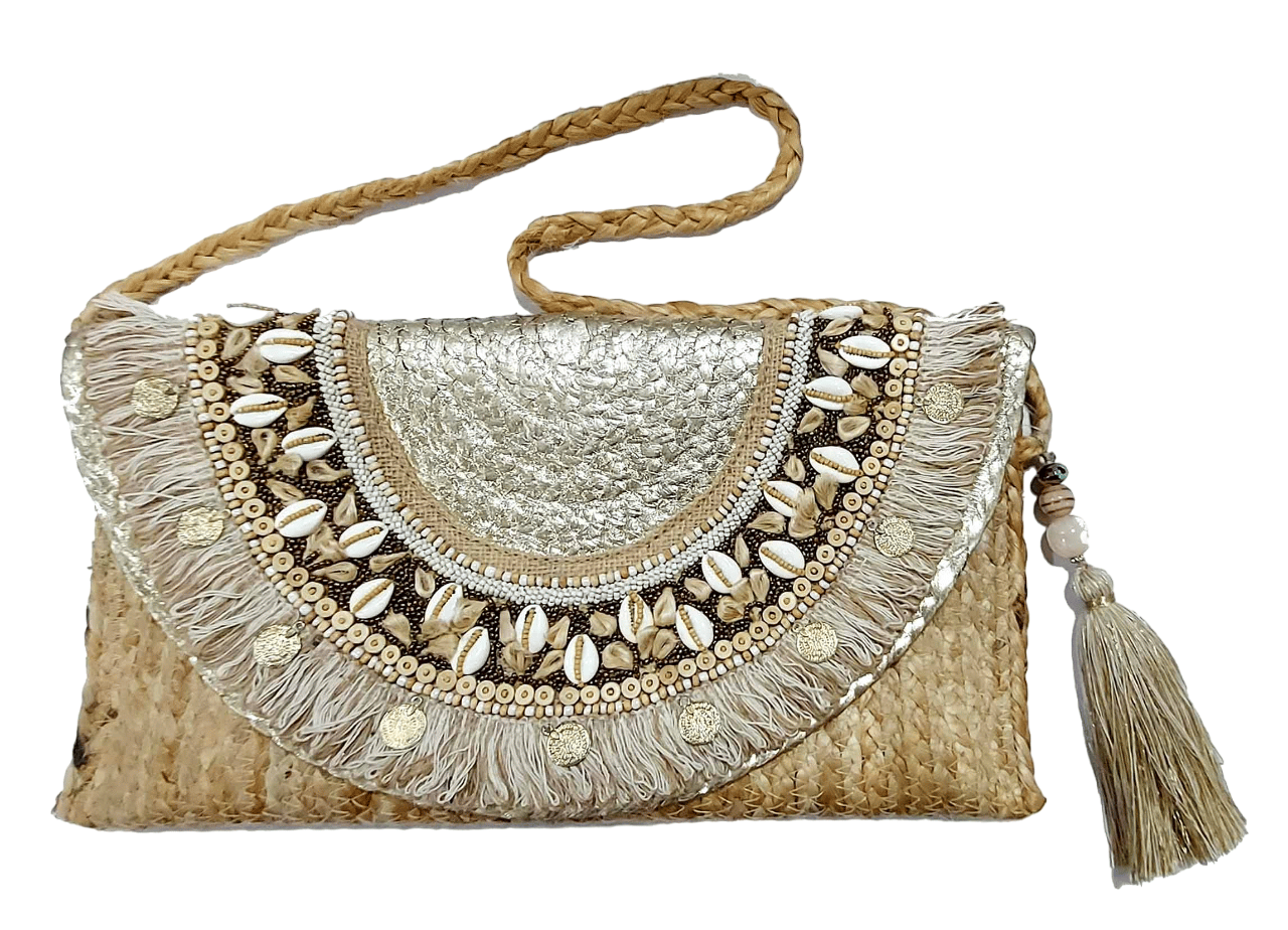 Jute Purse with Embellishments and Beautiful Handmade Tassel