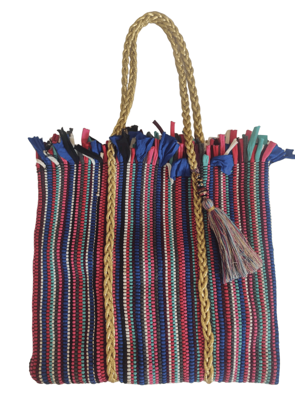 Zari Dori handle with fabric shoulder Bag (Multicolour)