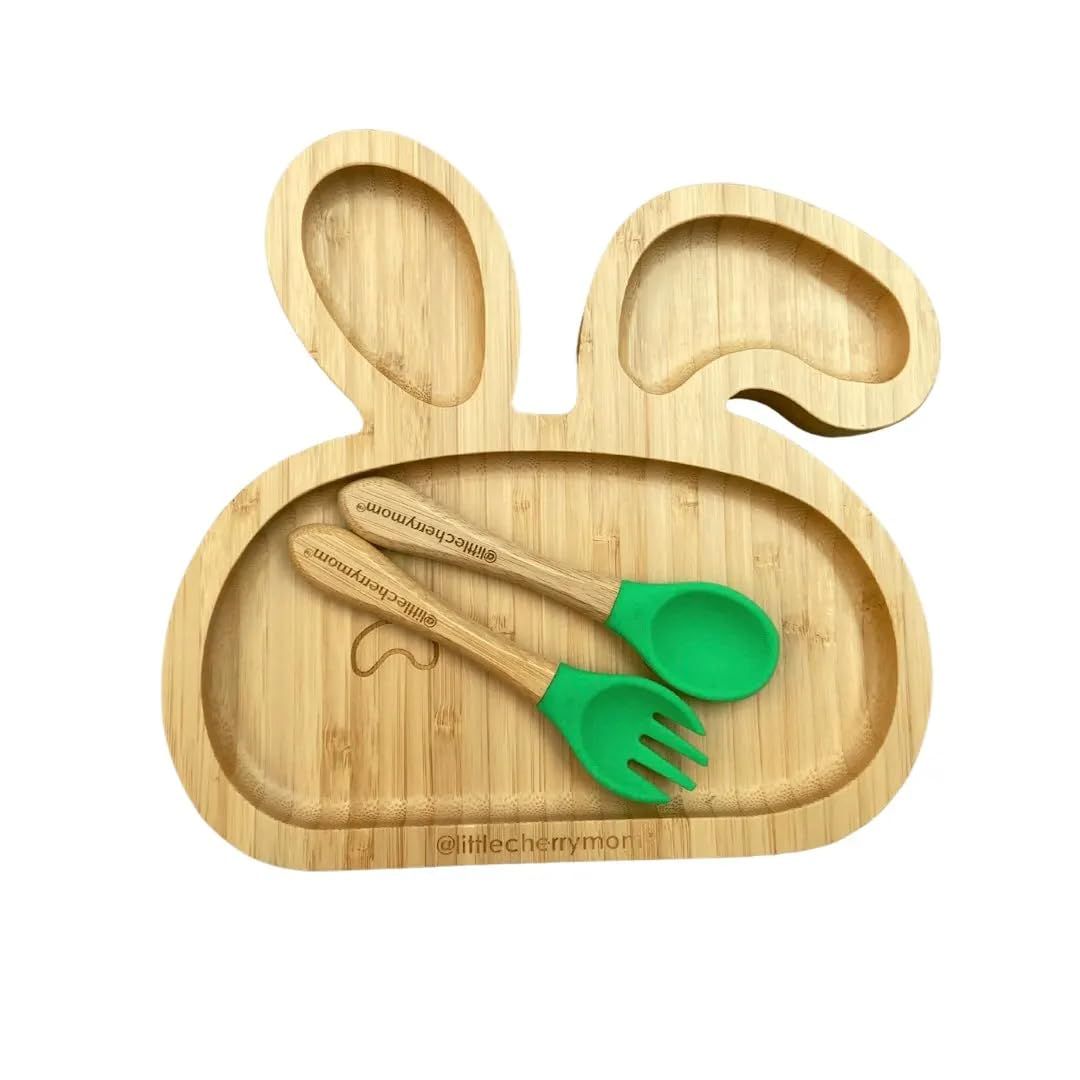 BUNNY BAMBOO SUCTION PLATE (with fork and spoon)