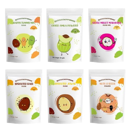 Nutri Basket Combo – Sprouted Ragi, Sprouted Jowar, Little Millet Makhana, Happy Tummy, Nuts & Seeds, Dried Amla Powder