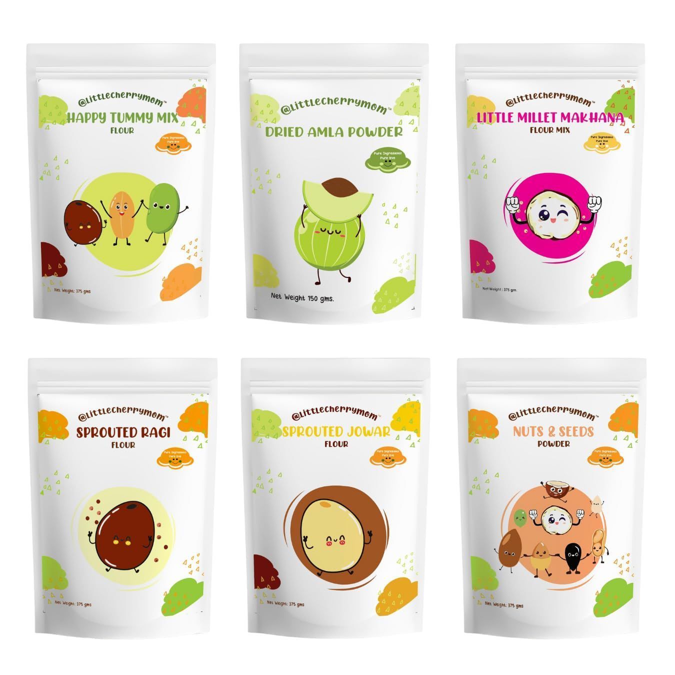 Nutri Basket Combo – Sprouted Ragi, Sprouted Jowar, Little Millet Makhana, Happy Tummy, Nuts & Seeds, Dried Amla Powder