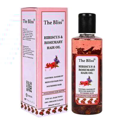 The Bliss Hibiscus & Rosemary Hair Oil Enriched With Organic ingredients - Promotes Hair Growth, Reduces Hair Fall & anti dandruff for men & women 200ml