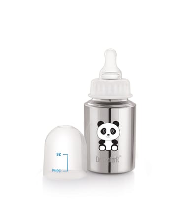 Dr.WaterR Stainless Steel Baby Feeding Bottle 150ml With 1 Extra Nipple Panda character Printed, narrow neck Infants 0-3 Years, Bottle for Milk, Water, Juice, Ideal for Home, Gifting, Birthday, Special Occasions Dr.WaterR Stainless Steel Baby Feeding Bottle 150ml With 1 Extra Nipple Panda character Printed, narrow neck Infants 0-3 Years, Bottle for Milk, Water, Juice, Ideal for Home, Gifting, Birthday, Special Occasions
