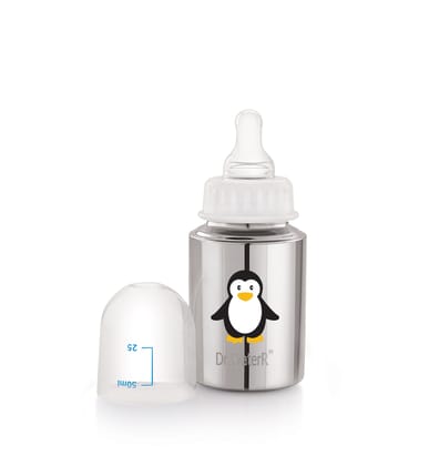 Dr.WaterR Stainless Steel Baby Feeding Bottle 150ml With 1 Extra Nipple Pengiun character Printed, narrow neck Infants 0-3 Years, Bottle for Milk, Water, Juice, Ideal for Home, Gifting, Birthday, Special Occasions Dr.WaterR Stainless Steel Baby Feeding Bottle 150ml With 1 Extra Nipple Pengiun character Printed, narrow neck Infants 0-3 Years, Bottle for Milk, Water, Juice, Ideal for Home, Gifting, Birthday, Special Occasions