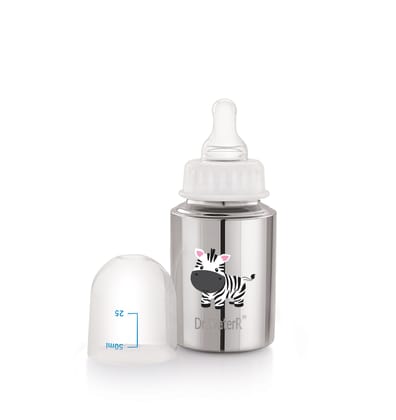 Dr.WaterR Stainless Steel Baby Feeding Bottle 150ml With 1 Extra Nipple Zebra character Printed, narrow neck Infants 0-3 Years, Bottle for Milk, Water, Juice, Ideal for Home, Gifting, Birthday, Special Occasions Dr.WaterR Stainless Steel Baby Feeding Bottle 150ml With 1 Extra Nipple Zebra character Printed, narrow neck Infants 0-3 Years, Bottle for Milk, Water, Juice, Ideal for Home, Gifting, Birthday, Special Occasions