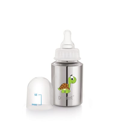 Dr.WaterR Stainless Steel Baby Feeding Bottle 150ml With 1 Extra Nipple Tortoise character Printed, narrow neck Infants 0-3 Years, Bottle for Milk, Water, Juice, Ideal for Home, Gifting, Birthday, Special Occasions Dr.WaterR Stainless Steel Baby Feeding Bottle 150ml With 1 Extra Nipple Tortoise character Printed, narrow neck Infants 0-3 Years, Bottle for Milk, Water, Juice, Ideal for Home, Gifting, Birthday, Special Occasions