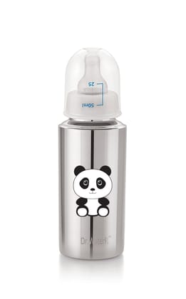 Dr.WaterR Stainless Steel Baby Feeding Bottle 250ml With 1 Extra Nipple Panda character Printed, narrow neck Infants 0-3 Years, Bottle for Milk, Water, Juice, Ideal for Home, Gifting, Birthday, Special Occasions Dr.WaterR Stainless Steel Baby Feeding Bottle 250ml With 1 Extra Nipple Panda character Printed, narrow neck Infants 0-3 Years, Bottle for Milk, Water, Juice, Ideal for Home, Gifting, Birthday, Special Occasions